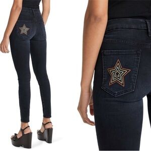 MOTHER Denim The Highwaisted Looker Skinny Jeans In Blackbird Embroidered Star